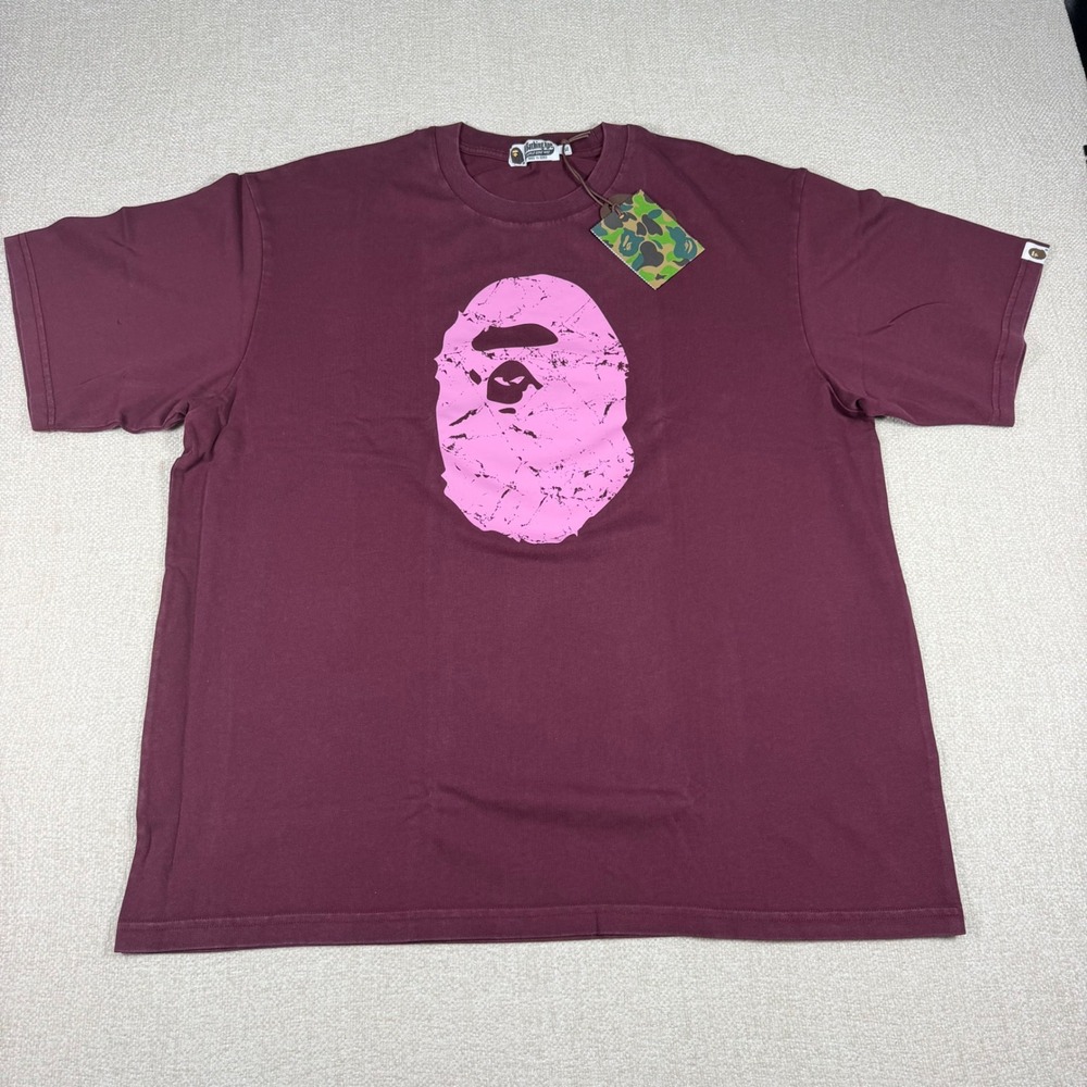 BAPE A Bathing Ape Heavy‎ Washed Ape Head Tee Burgundy Pink XL M109351